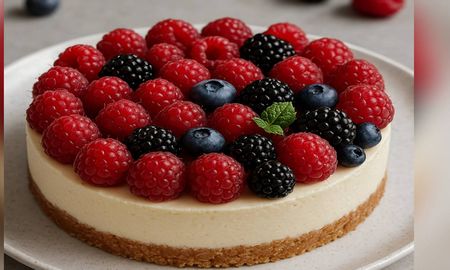 Torta de queso con frambuesas y frutos rojos, by Claudia Villafañe. Torta de queso con frambuesas y frutos rojos, by Claudia Villafañe.