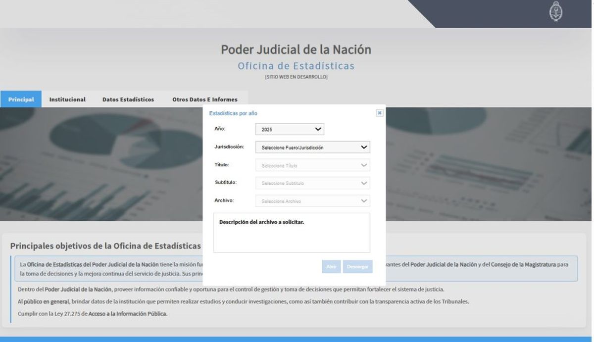 El nuevo portal se concretó gracias al trabajo en conjunto la Dirección General de Tecnología y la Oficina de Estadísticas del Poder Judicial de la Nación.