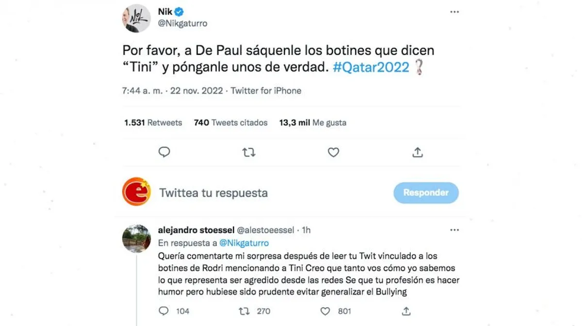 El papá de Tini Stoessel cruzó a Nik por filoso chiste sobre Rodrigo de Paul y su hija tras la derrota de la Selección.