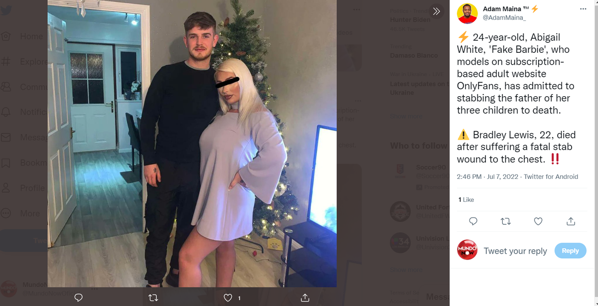 Una modelo de Only Fans, de 23 años, admitió haber asesinado a su novio, de 22 años, tras recibir la atención en el hospital y ser declarado muerto.