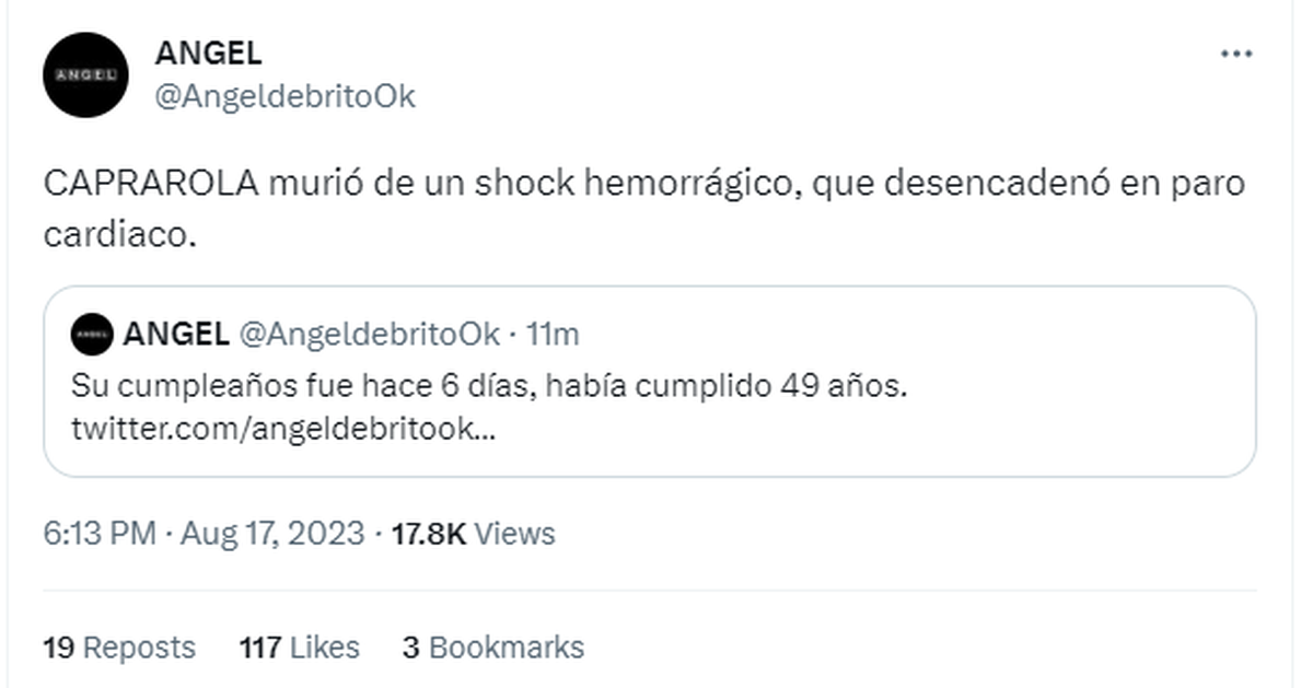 Ángel de Brito reveló la causa de muerte de Mariano Caprarola.