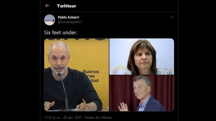 Pablo Echarri compartió otro mensaje contra los referentes de la oposición al gobierno de Alberto Fernández y principales figuras del Pro, Mauricio Macri, Horacio Rodríguez Larreta y Patricia Bullrich