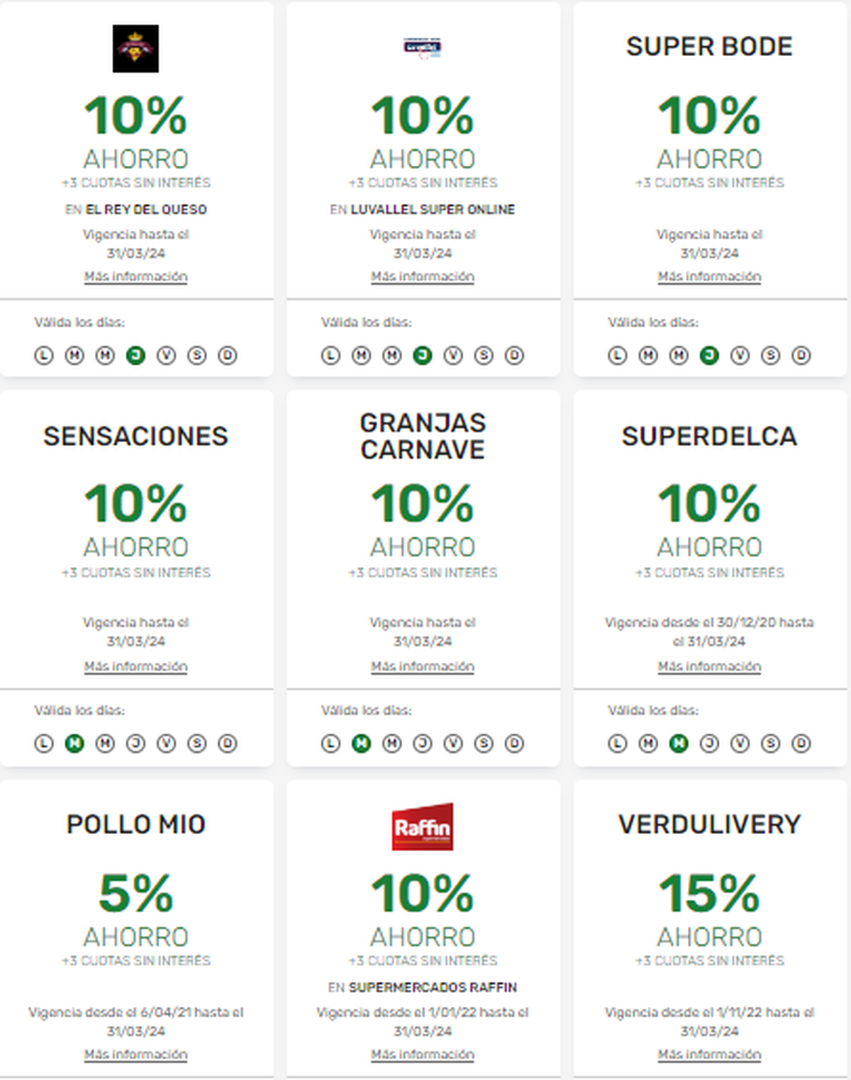 Algunos de los supermercados y establecimientos de alimentos que tienen descuento con el Banco Santa Fe. Algunos de los supermercados y establecimientos de alimentos que tienen descuento con el Banco Santa Fe.