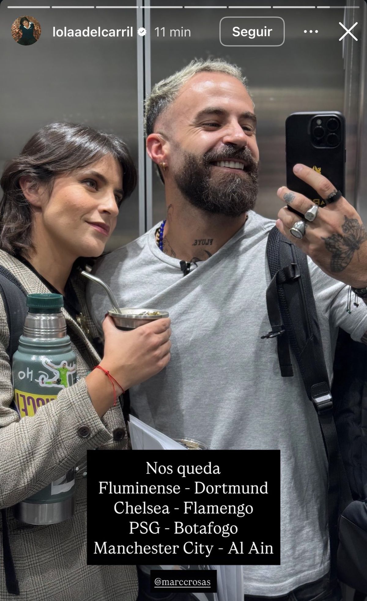 La historia que publicó en Instagram Lola del Carril junto a Marc Crosas. La historia que publicó en Instagram Lola del Carril junto a Marc Crosas.
