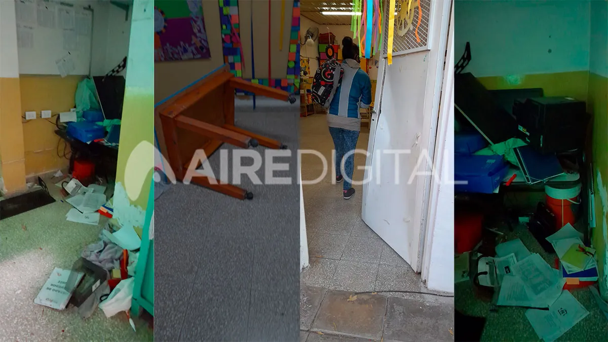 Imágenes de los destrozos en el jardin de infantes Río Paraná, de la ciudad de Rosario.
