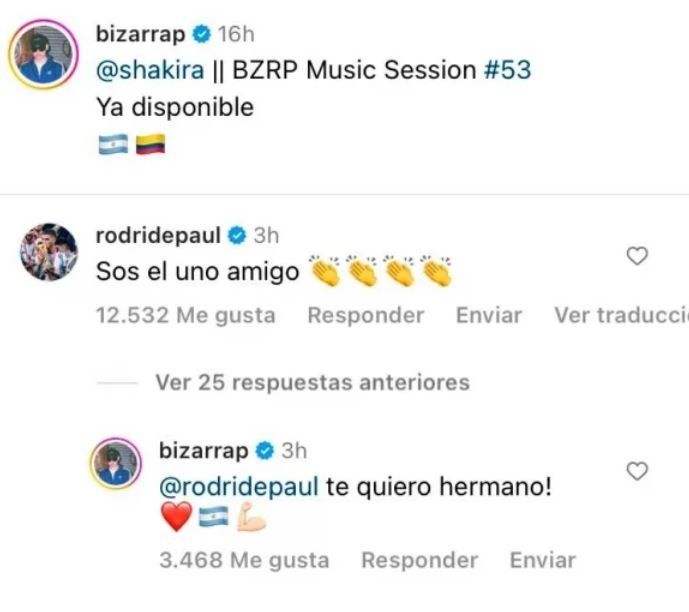 Rodrigo De Paul felicitó a Bizarrap y varios usuarios lo atacaron.