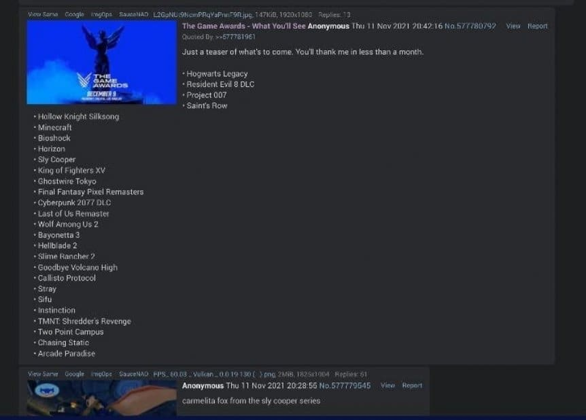 The Game Awards 2021: se filtra una lista de los juegos que se anunciar&iacute;an.