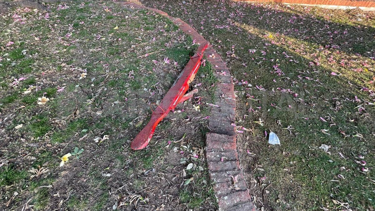 A medida que se avanza en la localización del resto de las distracciones se puede ver un sube y baja, quebrado y en el suelo. Las hamacas luen abandonadas, rotas y despintadas.