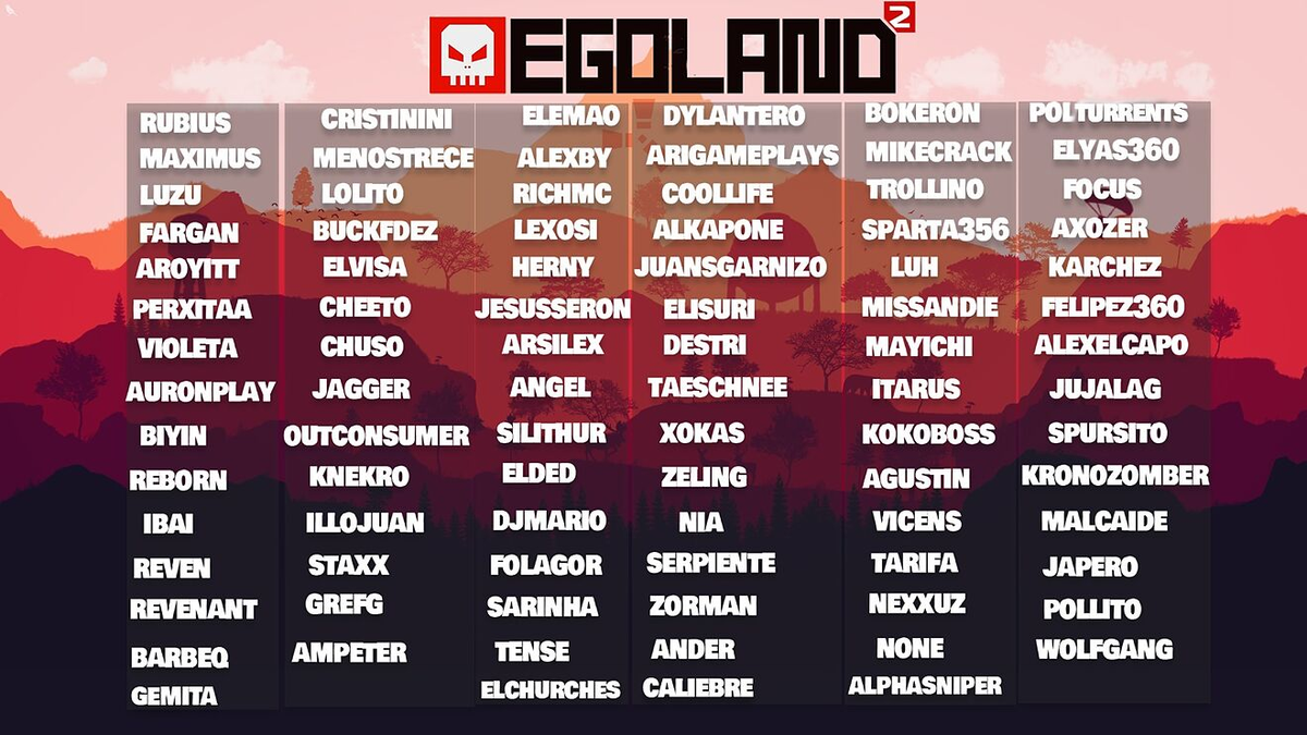 Lista de participantes de EGOLAND 2.