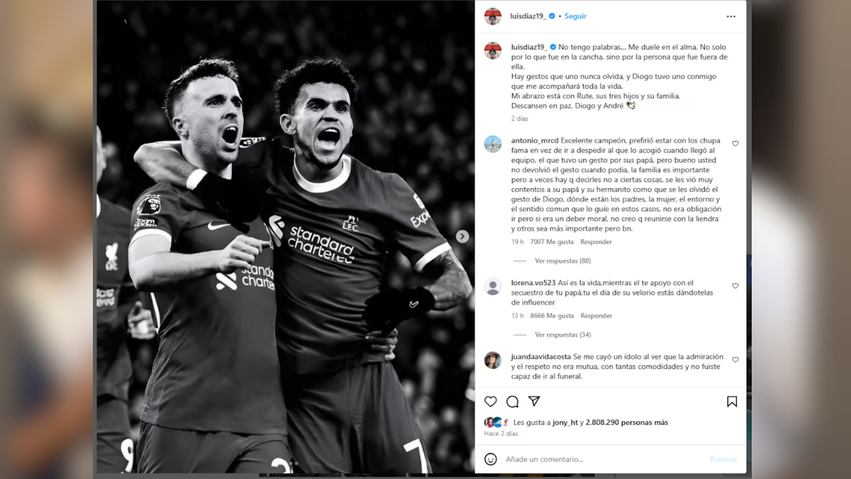 El posteo de Luis Díaz en homenaje a Diogo Jota. (Luis Díaz IG) El posteo de Luis Díaz en homenaje a Diogo Jota. (Luis Díaz IG)