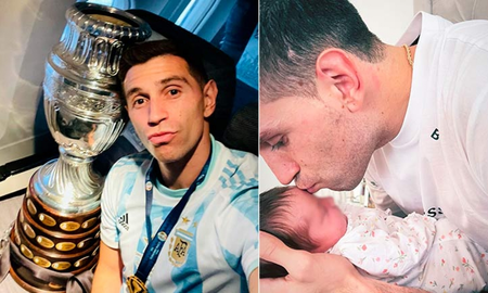 Su esposa había dado a luz durante la Copa América, por lo que Emiliano Dibu Martínez solo había visto a la niña a través de una videollamada. Su esposa había dado a luz durante la Copa América, por lo que Emiliano Dibu Martínez solo había visto a la niña a través de una videollamada.