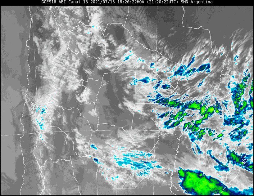 Imagen satelital del tiempo a las 18.20 del martes.