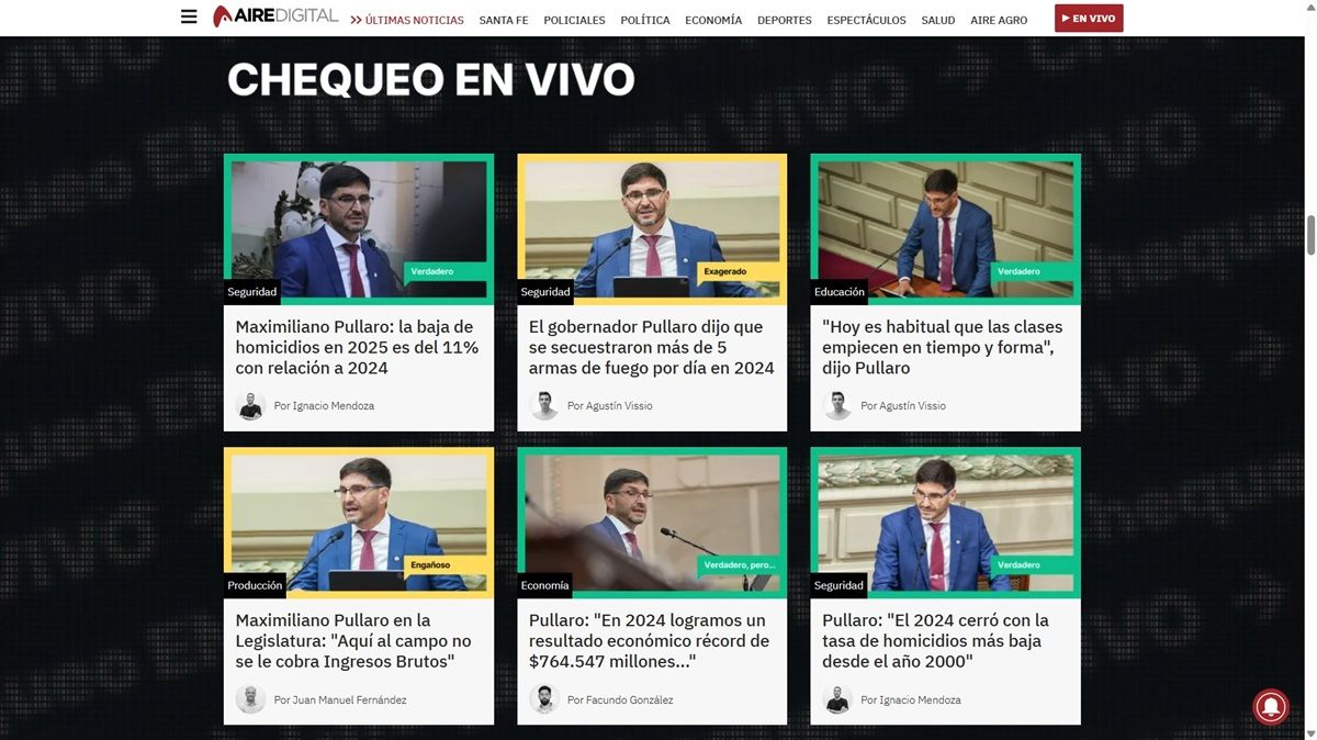 El 1 de mayo del año pasado, AIRE realizó un chequeo en vivo al discurso del gobernador Maximiliano Pullaro en la Legislatura de Santa Fe. El 1 de mayo del año pasado, AIRE realizó un chequeo en vivo al discurso del gobernador Maximiliano Pullaro en la Legislatura de Santa Fe.