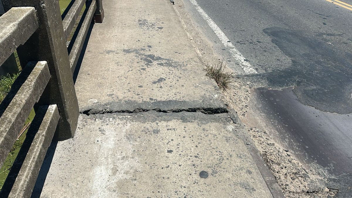 Personas que transitan a diario por la zona alertaron sobre la presencia de una grieta en la junta del paso peatonal del Puente Carretero.
