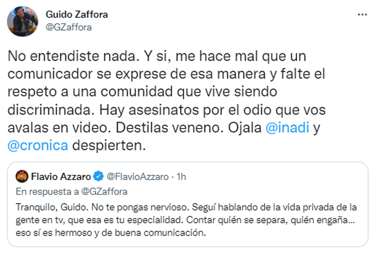 Guido Z&aacute;ffora y Flavio Azzaro se cruzaron en las redes.