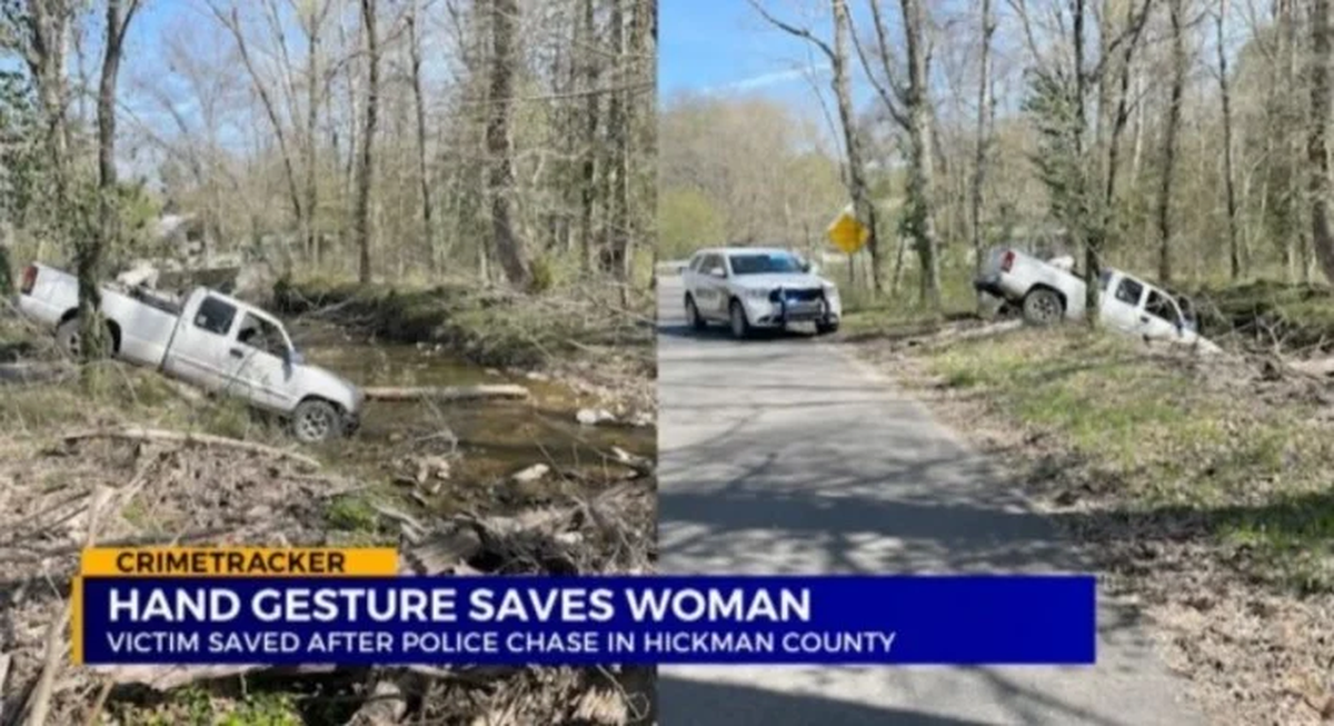 El auto de Smith estrellado contra un arroyo. Foto: WKRN