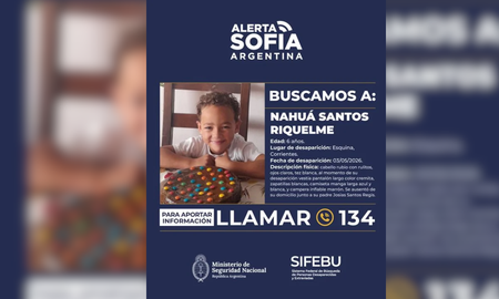 Se trata de Nahuá Santos Riquelme, quien fue visto por última vez este domingo 3 de mayo junto a su progenitor, Josias Santos Regis. Se trata de Nahuá Santos Riquelme, quien fue visto por última vez este domingo 3 de mayo junto a su progenitor, Josias Santos Regis.