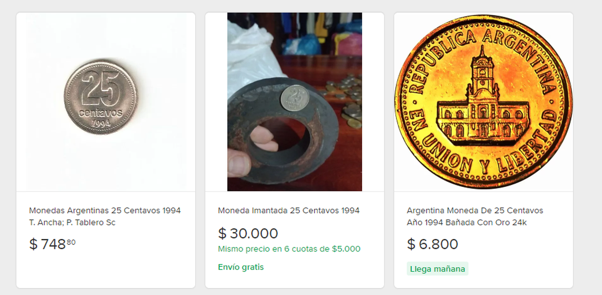 Monedas de 25 centavos. Captura de Mercado libre. Monedas de 25 centavos. Captura de Mercado libre.