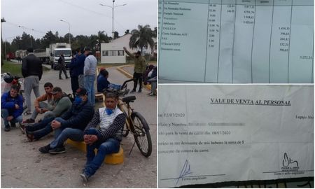 En la imagen, el recibo de sueldo de un empleado de la Algodonera Avellaneda y el vale por compra carne que, según los obreros, deben canjear en bocas de expendio del Frigorífico Friar, que también pertenece al Grupo Vicentin. En la imagen, el recibo de sueldo de un empleado de la Algodonera Avellaneda y el vale por compra carne que, según los obreros, deben canjear en bocas de expendio del Frigorífico Friar, que también pertenece al Grupo Vicentin.