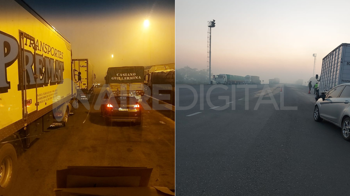 Así se veía este miércoles a la mañana el Puente Rosario-Victoria debido al humo.