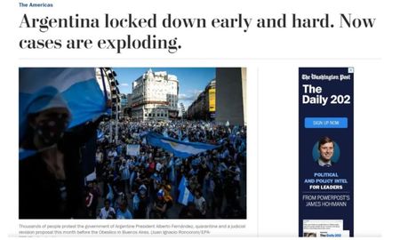 El Washington Post criticó la cuarentena argentina. Tanto sacrificio, ¿para qué?, dice un artículo. El Washington Post criticó la cuarentena argentina. Tanto sacrificio, ¿para qué?, dice un artículo.
