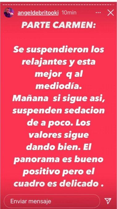 Carmen Barbieri experimentó una leve mejoría