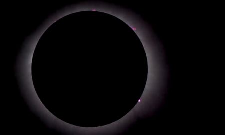 Pequeñas erupciones violeta dejaron ver la furiosa actividad solar durante el eclipse total. Pequeñas erupciones violeta dejaron ver la furiosa actividad solar durante el eclipse total.