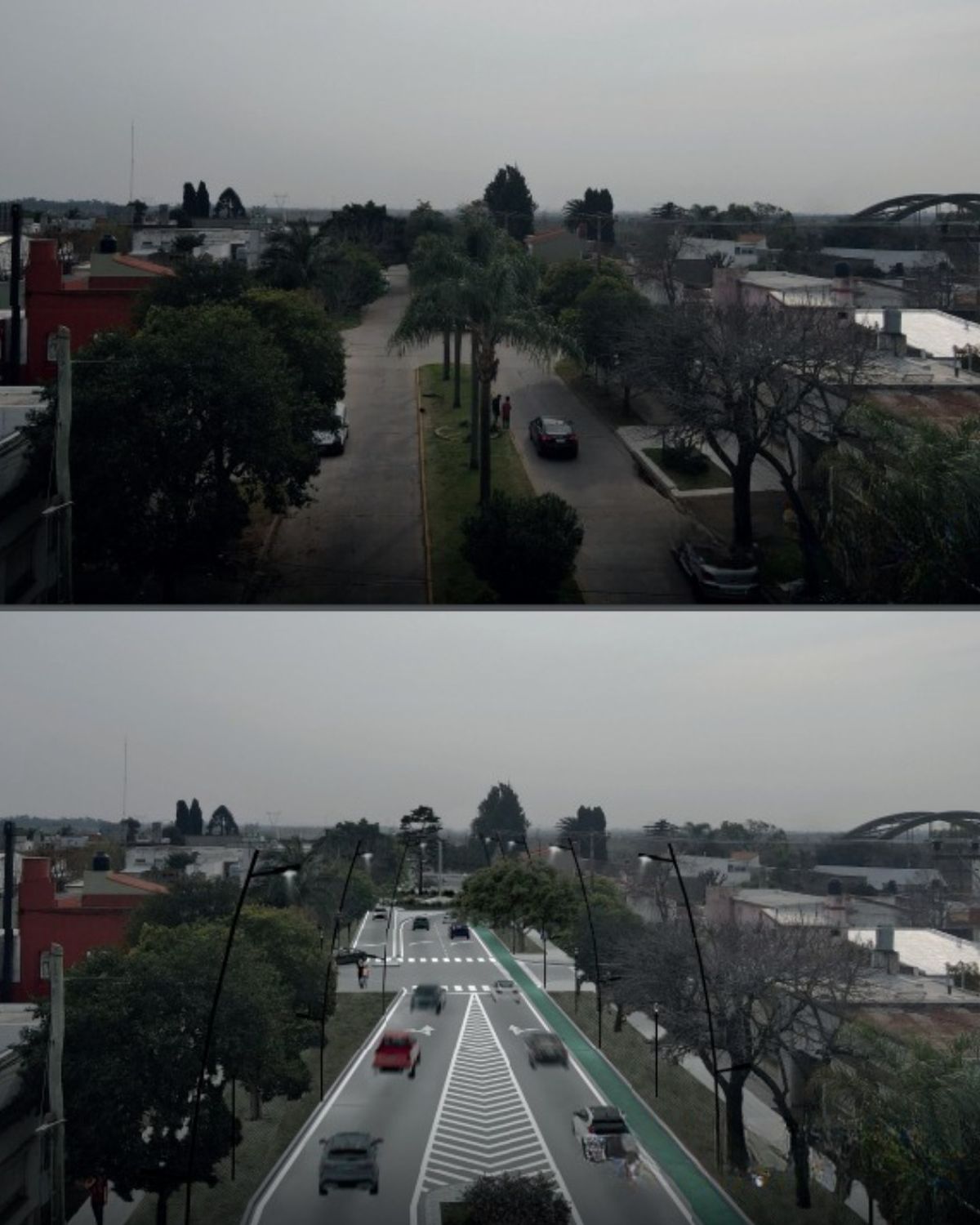 Arriba: imagen actual de calle Mitre de Santo Tomé. Abajo: proyección del mismo lugar una vez finalizada la obra. Arriba: imagen actual de calle Mitre de Santo Tomé. Abajo: proyección del mismo lugar una vez finalizada la obra.