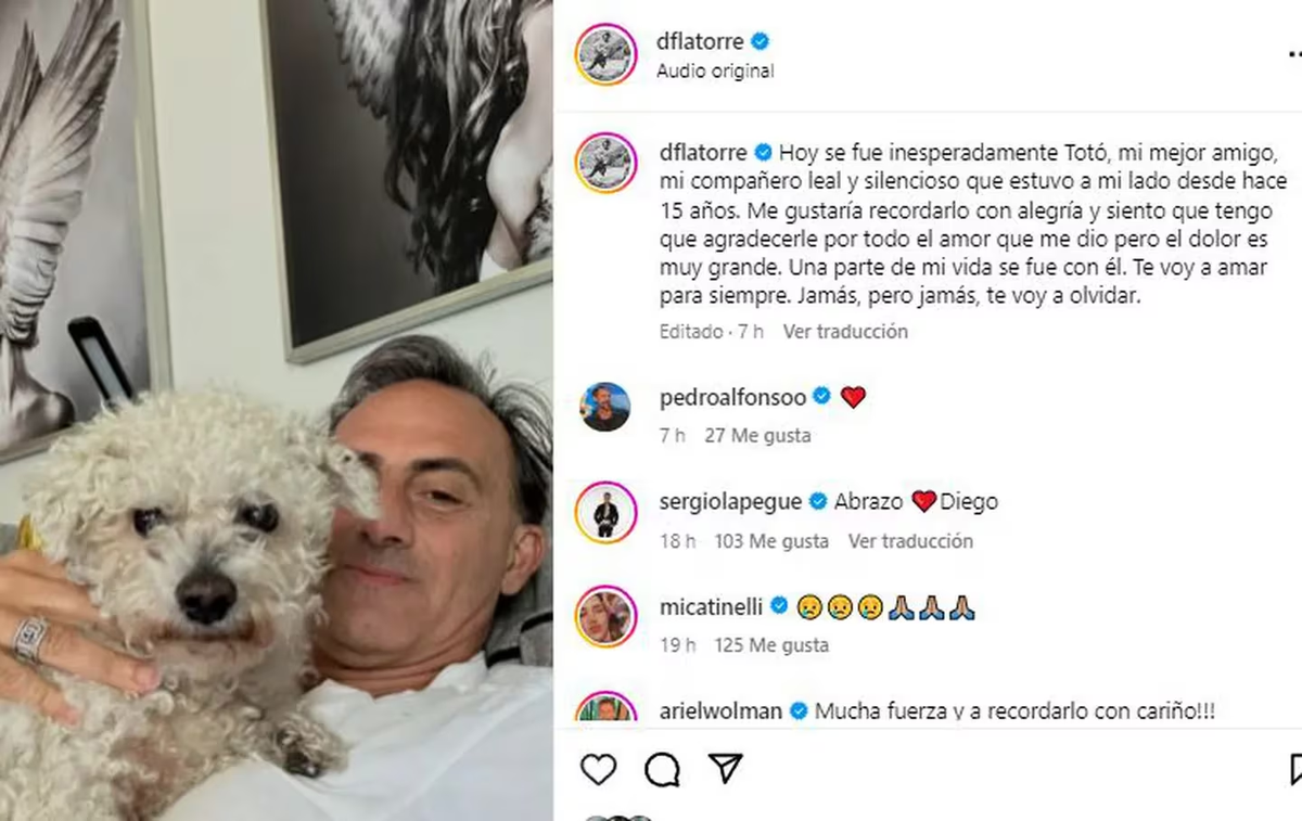 El posteo de Diego Latorre para su perro Totó. El posteo de Diego Latorre para su perro Totó.