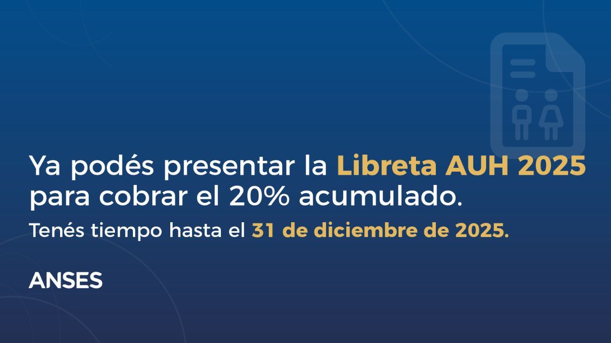 Tenés tiempo hasta el 31 de diciembre para presentar la Libreta AUH 2025 y cobrar el 20% acumulado del 2024. Tenés tiempo hasta el 31 de diciembre para presentar la Libreta AUH 2025 y cobrar el 20% acumulado del 2024.