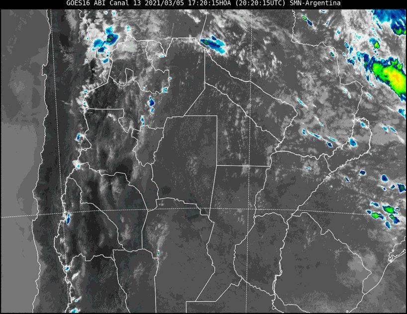 Imagen satelital del tiempo a las 17.20 horas del viernes.