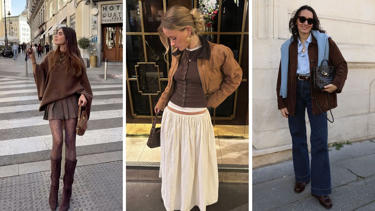 El café combina perfecto con tonos neutros y acentos audaces para looks otoñales equilibrados.