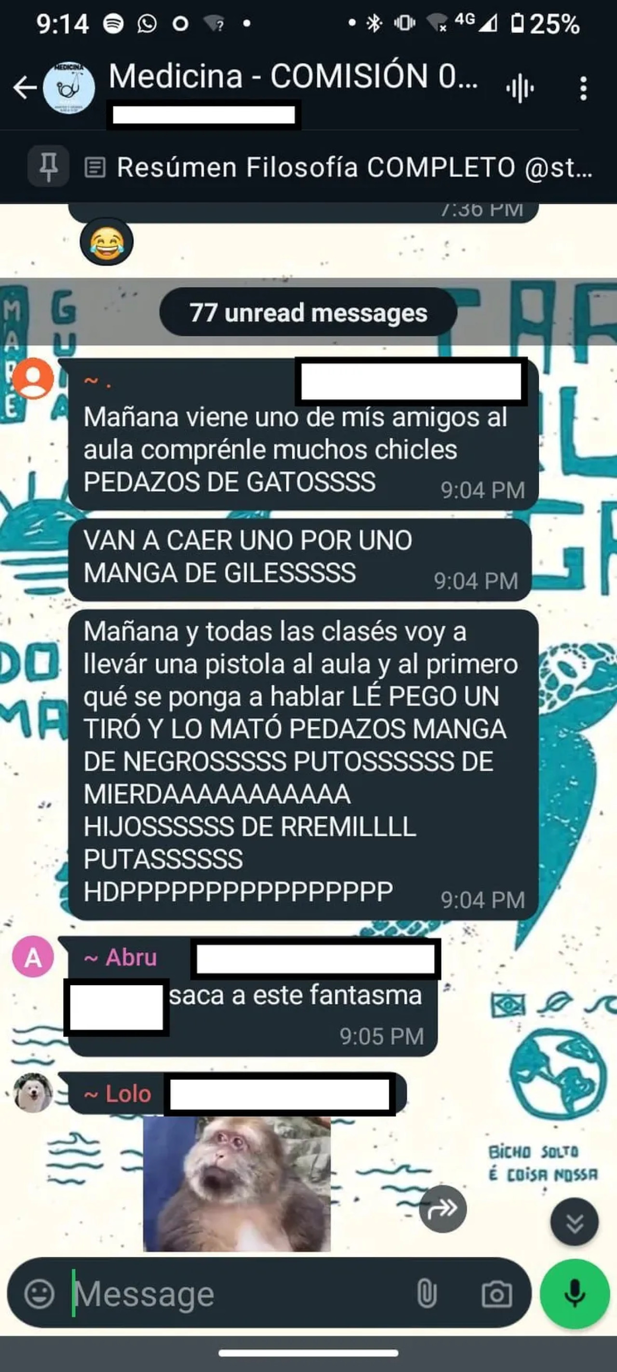 El mensaje amenazante de un alumno de la UNLaM. Foto: Captura WhatsApp. El mensaje amenazante de un alumno de la UNLaM. Foto: Captura WhatsApp.