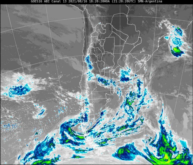 En la imagen satelital se observa poca nubosidad sobre la provincia de Santa Fe.
