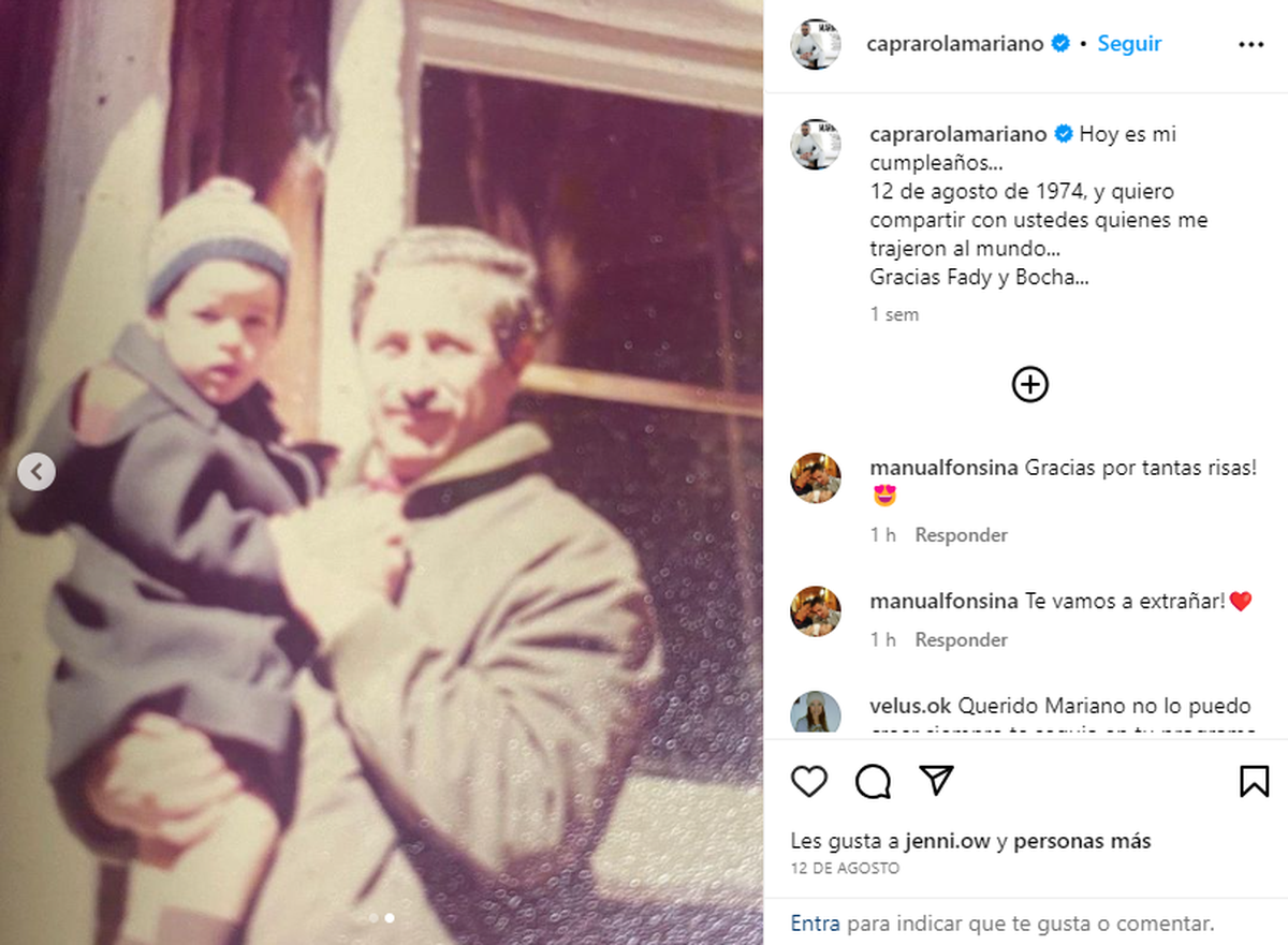 Mariano Caprarola de bebé junto a su papá Bocha.