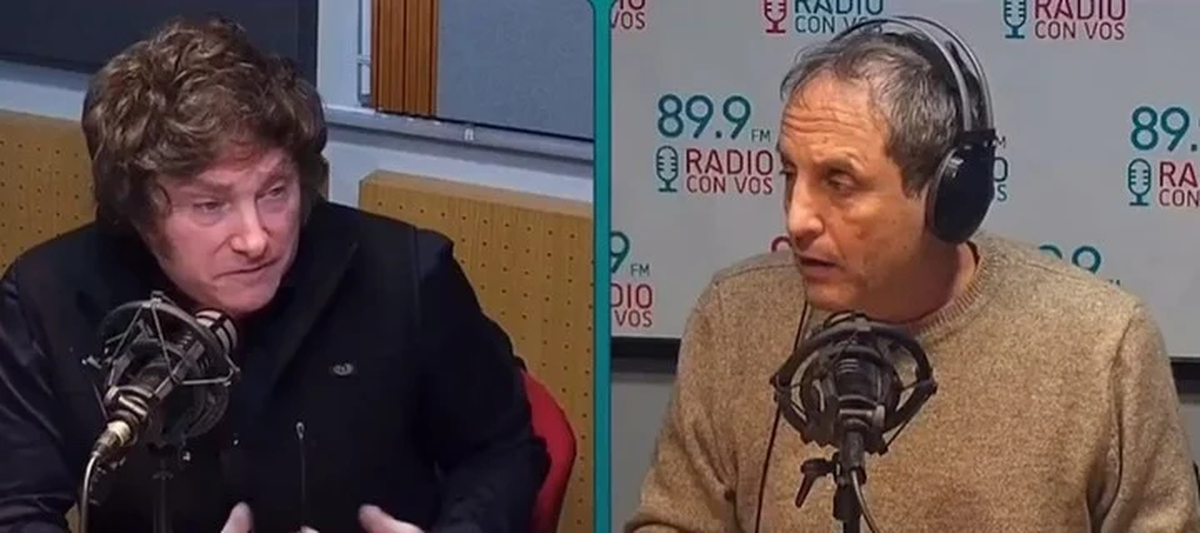 Javier Milei opinando sobre tópicos en radio Con Vos, con Ernesto Tenembaum.