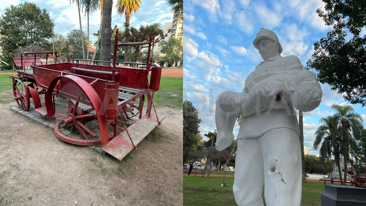 Restaurarán el antiguo carro autobomba y la estatua del bombero en Plaza San Martín.