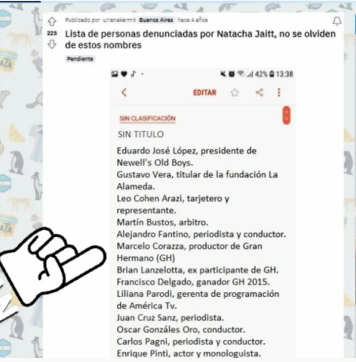 La lista completa de los acusados por Natacha Jaitt.