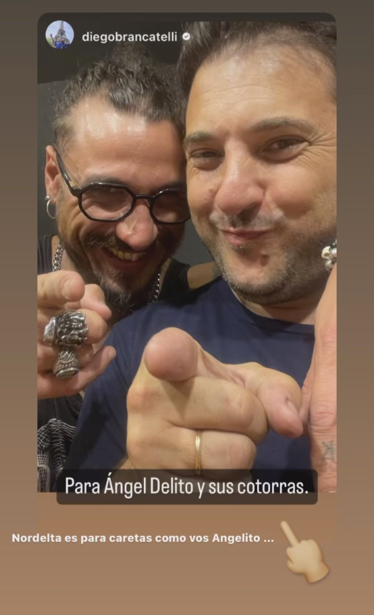 El fuerte cruce entre Ángel de Brito y Diego Brancatelli. El fuerte cruce entre Ángel de Brito y Diego Brancatelli.