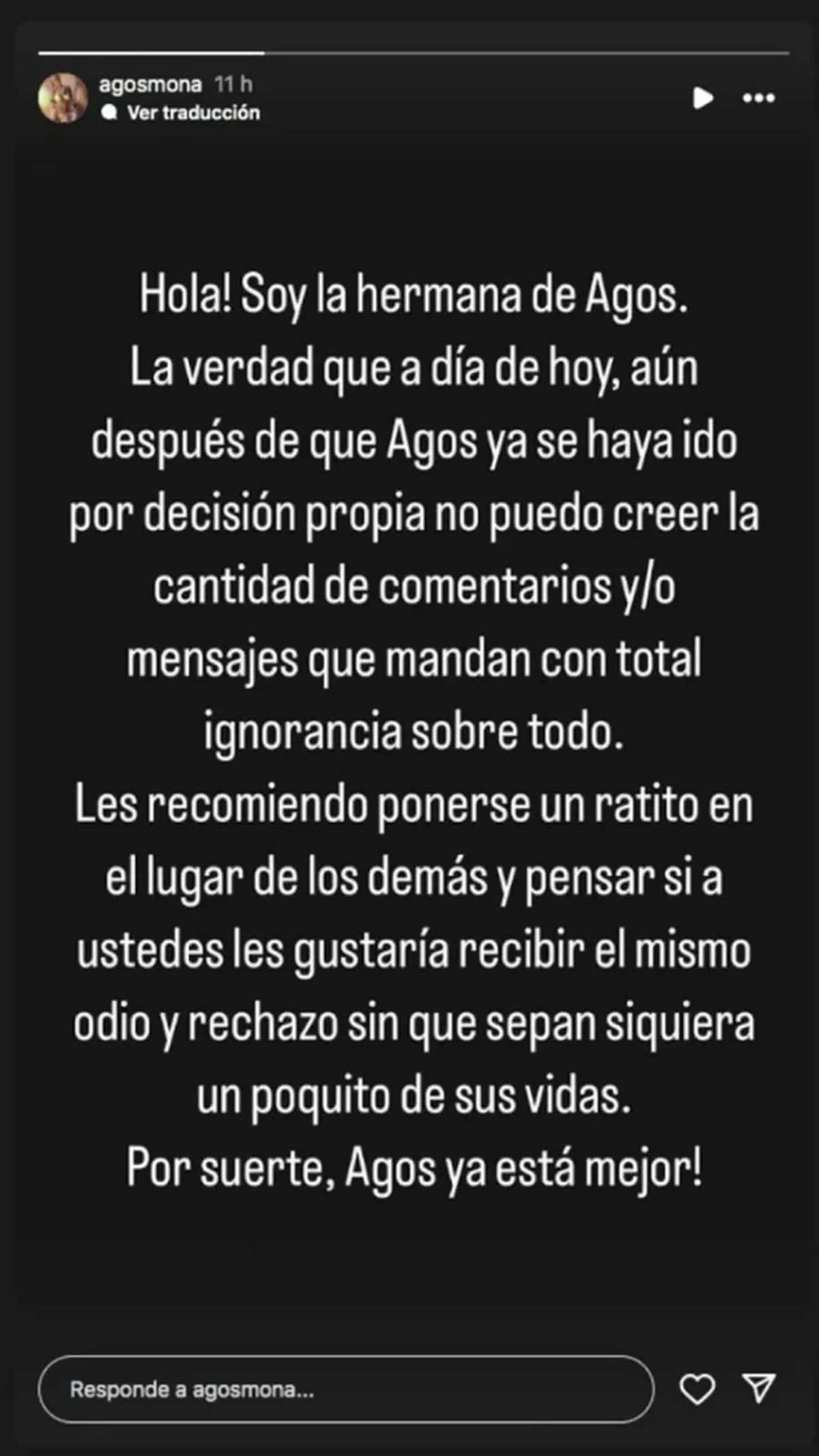 La hermana de Agostina realizó un doloroso descargo luego de su salida de Gran Hermano. La hermana de Agostina realizó un doloroso descargo luego de su salida de Gran Hermano.
