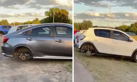 Robo de ruedas en la Autopista Ricchieri durante la caravana de la selección. Robo de ruedas en la Autopista Ricchieri durante la caravana de la selección.