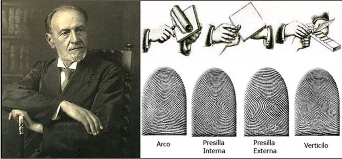 Vucetich creó 4 grandes grupos para clasificar los rasgos de una huella: arcos, presillas internas, presillas externas y verticilos.