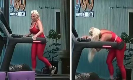 Yanina Zilli casi cae de la cinta de correr tras intentar una pose para las cámaras de Gran Hermano. Yanina Zilli casi cae de la cinta de correr tras intentar una pose para las cámaras de Gran Hermano.