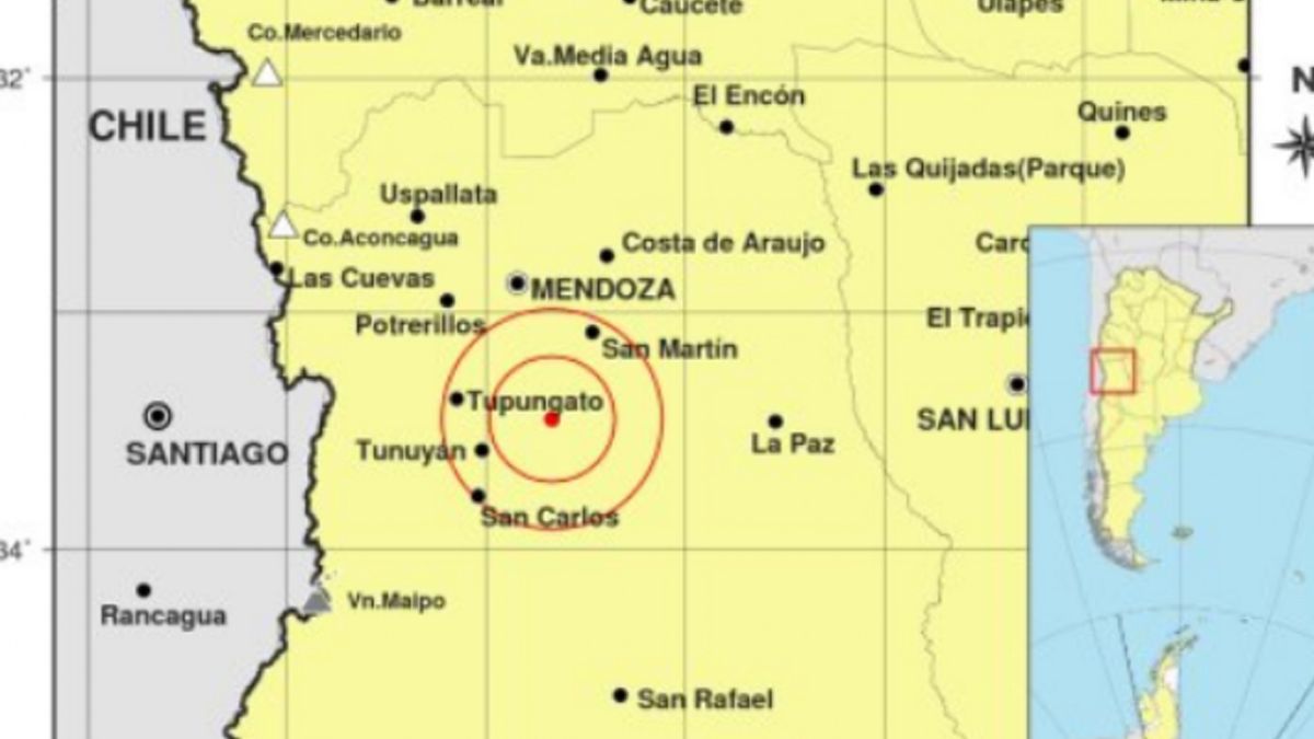 El epicentro fue a 66 kilómetros al sur de Mendoza y 34 kilómetros al sureste de Ugarteche.