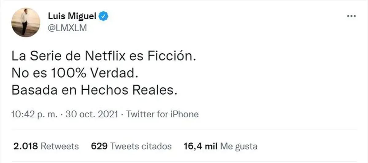 Luis Miguel se pronunci&oacute; sobre "Luis Miguel, la serie" en Twitter.