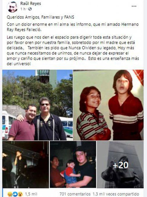 Raúl Reyes, hermano del ex "Menudo", compartió una publicación en Facebook 