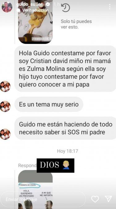 Guido Süller mostró los mensajes que le envía su supuesto hijo.