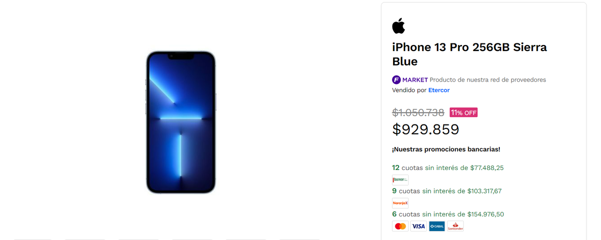 Precio del iPhone 13 Pro Max 256GB Graphite en Fravega.