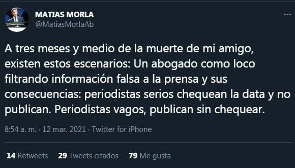 Matías Morla reapareció a través de sus redes sociales