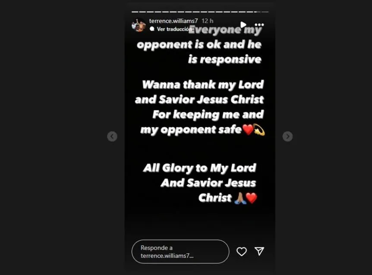 Terrence Williams' message on social networks after the knockout of Jonathan Ariel Sosa.